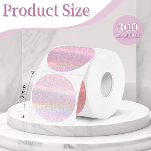 2''Holographic Pink Gradient Thermal Label,Self-Adhesive Round Thermal Printer Sticker for DIY Logo Design,Name Tag,Thanks Card 300 Labels/Roll - Image 2