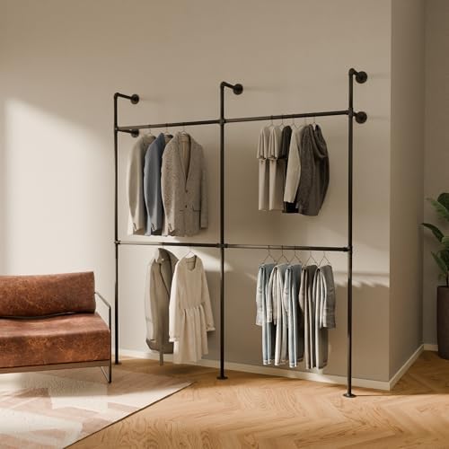 pamo Industrial Clothing Rack Wall Mounted Black – 79" W × 87" H, 660 lbs by pamo