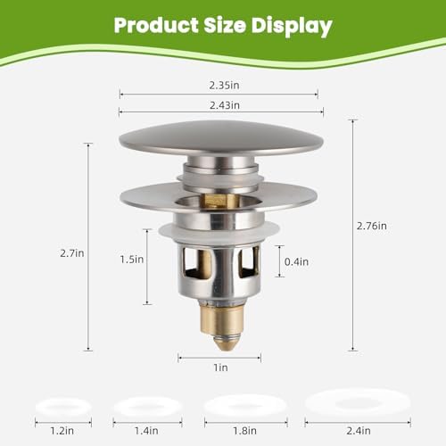 Universal Bathroom Sink Drain Stopper Strainer, 2PCS, Brushed Nickel - Image 6