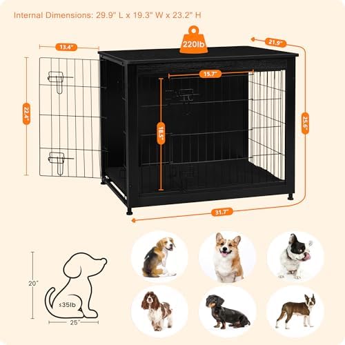 DWANTON 32.5" Dog Crate Furniture with Cushion, Wooden Kennel Table Indoor - Image 3