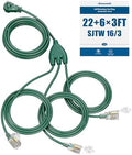 DEWENWILS 40FT(22'+6'*3) Outdoor Extension Cord 360° Rotating Flat Plug Green by DEWENWILS