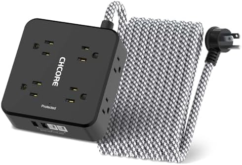 Surge Protector Power Strip - CHCORE 20Ft Braided Extension Cord with 8 Outlets with 4 USB (2 USB C) Charging Ports, Flat Plug Multi Plug Outlet Extender Charging Station for Home Office, ETL, Black by Unknown