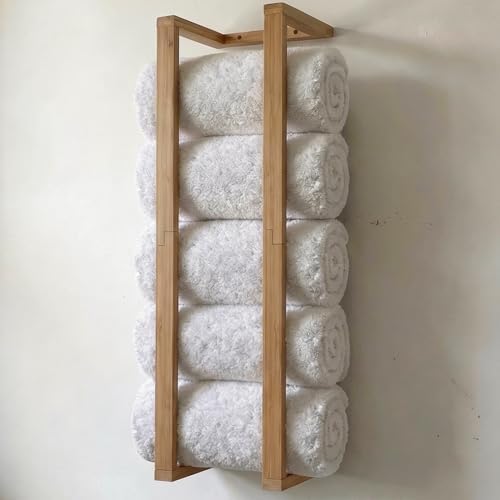 Bamboo Towel Racks - Vertical Wood Towel Rack Bamboo Bathroom Accessories, Storage, Wall Towel Rack for Rolled Towels for Bathroom Furniture, Spa Furniture and Decor by AuraNest