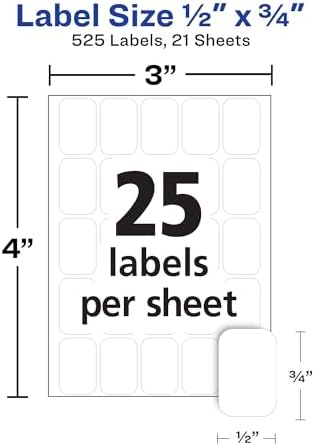 Avery Multi-Use Removable Labels, 1/2" x 3/4", White, Non-Printable, 525 Blank Labels Total (6737) - Image 4
