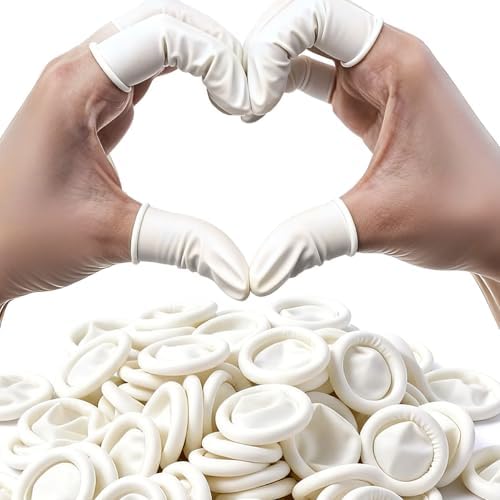 Disposable Latex Finger Cots, Medium Size Waterproof Finger Protectors, Anti-Slip Powder-Free Finger Sleeves for Electronics Repair, Crafting, Beauty Nail Art & Household Use (Approx. 105 PCS) by Unknown