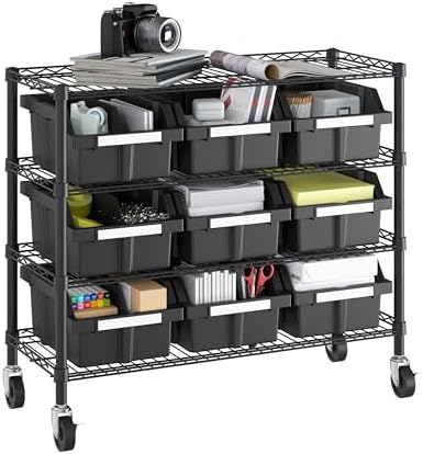 4-Tier NSF 9-Bin Steel Wire Shelving Rack, 36"W x 14"D x 31"H, Graphite - Image 6