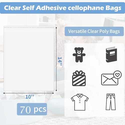 70 Pack 10x14" Clear Cellophane Bags for Shirts, Gift Wrapping, Artwork - Image 2