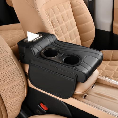 Car Center Console Cover, Microfiber Leather Armrest Cushion Black - Image 4