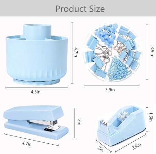 Office Supplies,School Supplies,Blue Desk Accessories,Desk Organizer,Scissors,Stapler,Tape Dispenser,Binder Clips,Staples,Staple Remover,Sticky Notes,Clear Tape,Pen,Ruler,Best Gift,11pcs - Image 6