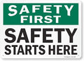 SmartSign "Safety First - Safety Starts Here" Sign | 10" x 14" Plastic by SmartSign