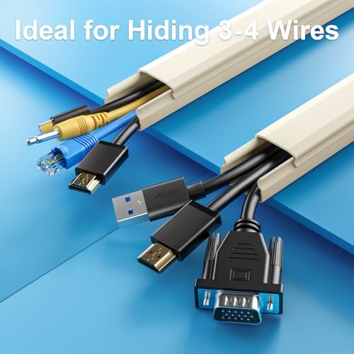 Yecaye TV Cord Hider, 42in Cord Cover Wall Mounted, W1.18in H0.6in, Beige - Image 4