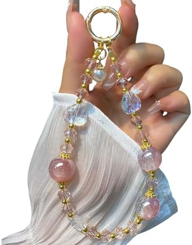 Sparkling Pink Phone Charm, Beaded Phone Wrist Strap for Women by LIFCIUSO