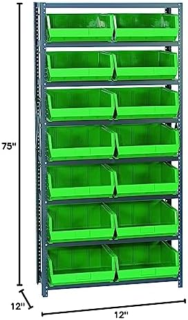 Quantum Storage Systems QSBU-250GN Giant Open Hopper Steel Shelving System, 12" D x 36" W x 75" H, with 8 Shelves and 14 QUS250 Bins, Green - Image 2