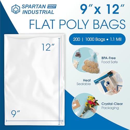 9" X 12" Open-End Flat Poly Bags (200 Count) - 1.1 Mil Plastic Clear Bags - Image 2
