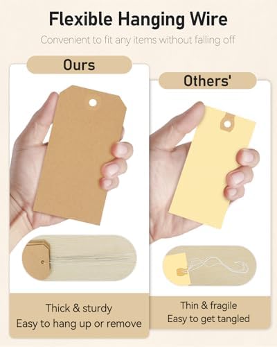 Uniclife 100 Pcs Blank Shipping Tags with Wire Attached 4.7 Inch Writable Brown Kraft Paper Hang Tags with Reinforced Eyelet Large Marking Price Tag Inventory Label Tag, 4.7" L x 2 3/8" W - Image 5