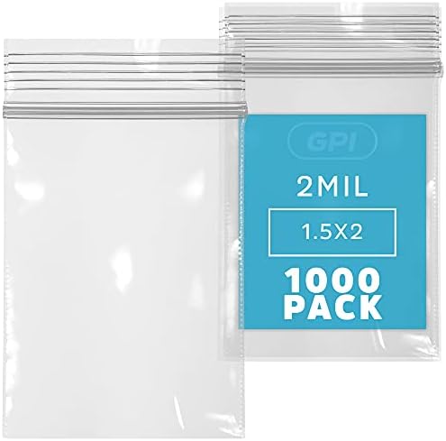 1.5" x 2" Small Zip Bags, 1000 Count, 2 Mil, Zip Top Lock, Resealable, GPI by GPI