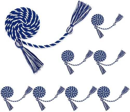 Royal Blue & White Honor Cords - 8pcs Braided Graduation Ropes - 67" Long - Bachelor Gown Accessories by FFNMU
