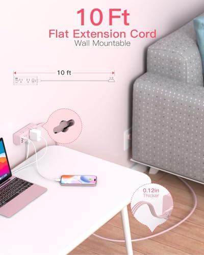 One Beat 10Ft Extension Cord with Multiple Outlets,Flat Plug Power Strip - Image 2