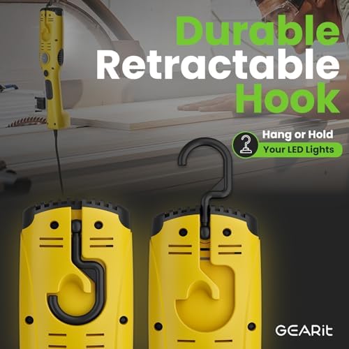 GEARit 20ft LED Work Light COB 1200LM 10W, Corded Shop/Drop Light with Magnetic Base, Swivel Hook & Built-in Outlet, 16/3 SJTW Trouble Light for Mechanics, Garage, Under Hood, Yellow - Image 4