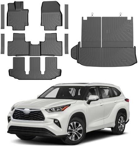 Cartist Floor Mats for Toyota Highlander 2020-2026 7 Seat (Both Hybrid and Gas, Not Grand), All Weather Cargo Liner with Backrest Mat and Door Sill Guards for Highlander Accessories, Heavy Duty by cartist