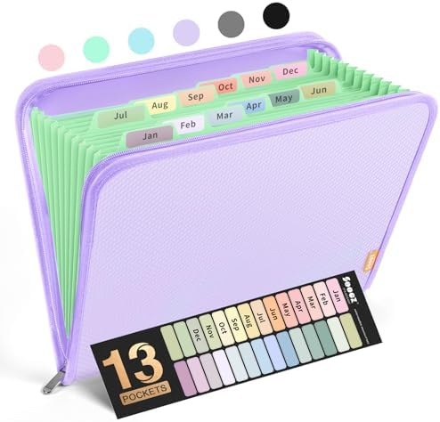 Sooez 13 Pocket Accordion File Organizer, Zipper Expanding File Folder A4 by Sooez