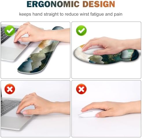 Gaming Mouse Pad, Large Desk Mat, Cute Desk Pad Protector, 4in1 XXL Mousepad +Keyboard Wrist Rest+Mouse Wrist Rest+Coaster Set with Ergonomic Desk Pad for Home Office Table Computer Green Mountain - Image 3