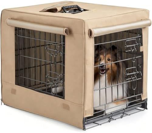 DONORO Dog Crates for Medium Large Size Dogs Indoor Double Door Dog Kennels & Houses for Puppy and Cats, Collapsible Metal Contour Dog Cages(Tan, 42.0" L x 28.0" W x 31.0" H) by DONORO