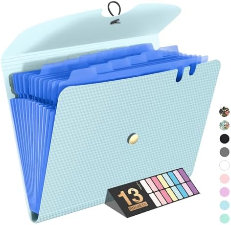 Sooez Expanding File Folder, 13 Pocket Accordion File Organizer, Monthly Expandable File Folder for Documents with Labels, Portable Bill Receipt Organizer for School Office Supplies, Letter A4 Size by Sooez