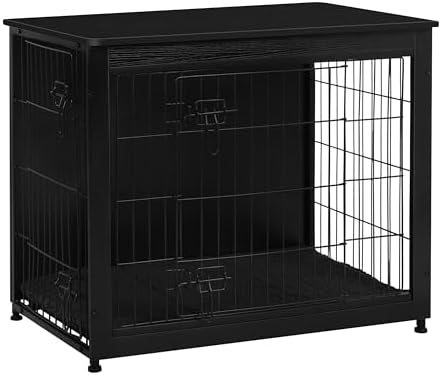 DWANTON 32.5" Dog Crate Furniture with Cushion, Wooden Kennel Table Indoor by DWANTON
