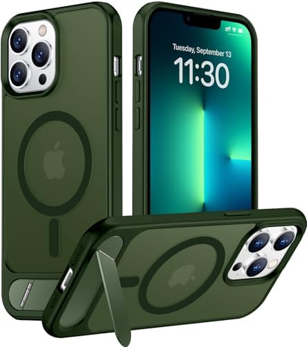 Temdan Magnetic Compatible with iPhone 13 Pro Max Case, [Built-in Invisible Kickstand][Compatible with MagSafe][Military Grade Shockproof] Slim Translucent Matte Phone Case for iPhone 13 Pro Max 6.7" by Temdan