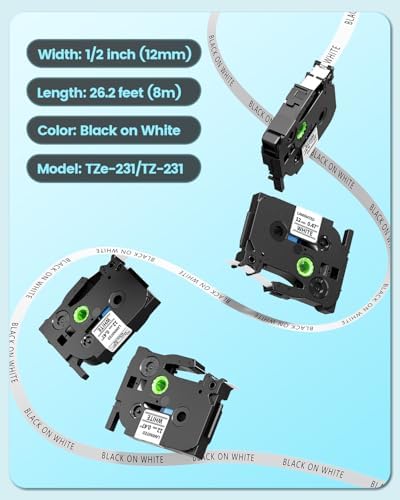 TZe TZ Tape 12mm 0.47 Laminated White Replacement for Brother Label Tape - Image 7
