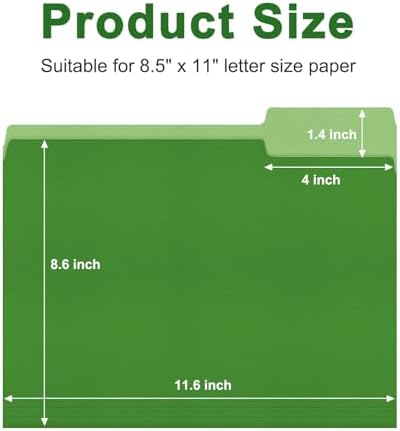 ViVin File Folder, 50 Pack Colored File Folders with 1/3-Cut Tabs, Fits 8.5 * 11 Letter Size Paper, Manilla Folders for Home Office School Documents(Green) - Image 2