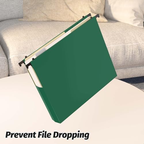 SHUTEX Extra Capacity Plastic Hanging File Folders,12 Pack Reinforced Expanding Hang Folder Letter Size,Accordian Pocket,Heavy Duty 2 Inch Expansion,Hanging Folder Organizer for Office Home,Green - Image 4