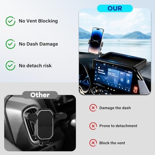Car Phone Holder Fit for Toyota Highlander 2020-2025 w/Dash Tray Storge Box Organizer-Cell Phone Mount for Highlander Accessories 8 inch Touch Screen 360 Degree Rotation (NOT FIT 12.3 inch) - Image 5