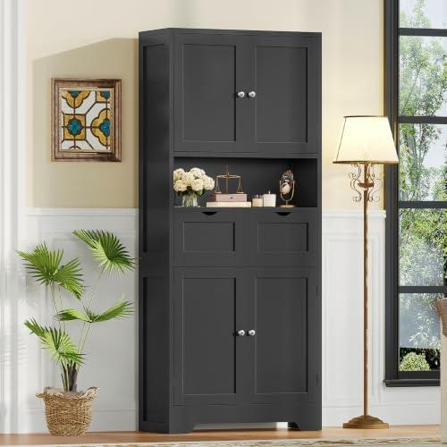 Kitchen Pantry Cabinet with 2 Drawers &4 Door Shelves, Tall Storage Cabinet - Image 5