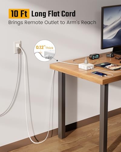 SUPERDANNY Extension Cord,Flat Plug Surge Protector Power Strip,10Ft - Image 2