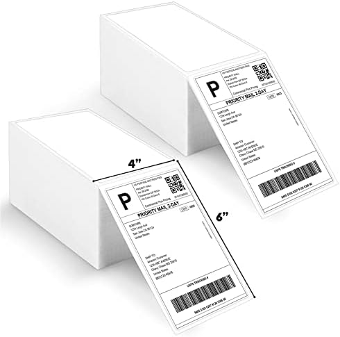 Fanfold 4 x 6 Direct Thermal Labels, Two Stack Total 1000 Lables, Commercial Grade - Premium Adhesive & Perforated, Thermal Labels Compatible with JADENS, iDPRT SP410, POLONO, ASprink by Razuvo