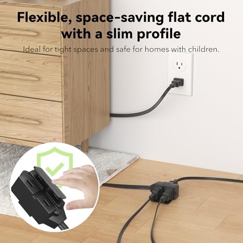 BN-LINK 6ft Indoor Extension Cord, 2 Pack, 3-Outlet Polarized Flat Cable, Household Power Cord for Home, Office, and Holiday Decorations, Black - Image 5