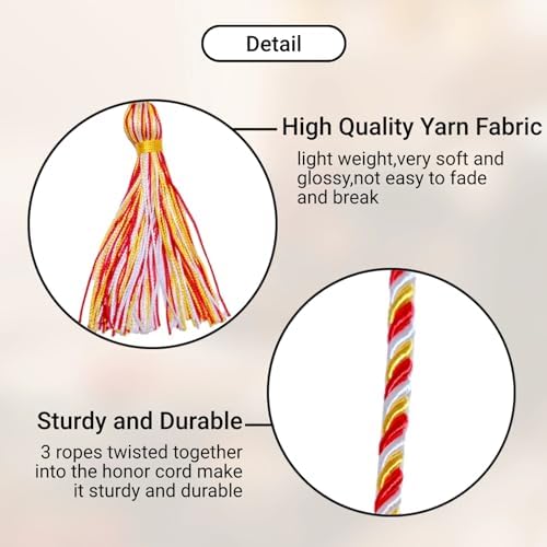 Graduation Honor Cords, 68" Long (Gold/White/Red) - Image 3