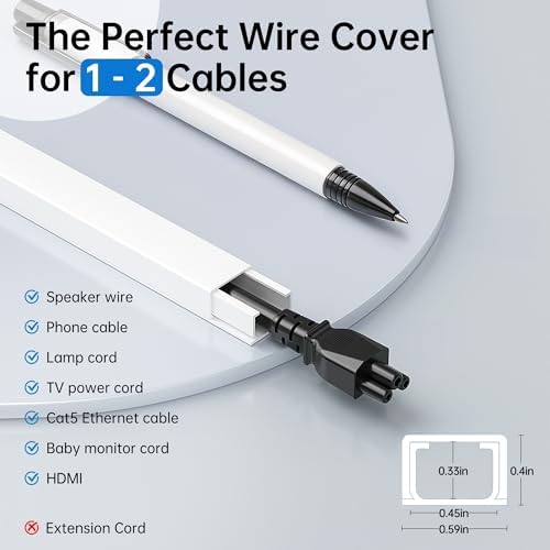 Delamu Cord Hider, 315in Total Cord Covers for Wires on Wall, Paintable Cable Cover for Wall Mounted TV, Easy Install Cable Raceways to Hide 1-2 Cords, 20 Pack, Each 15.7"L x 0.59"W x 0.40"H, White - Image 2