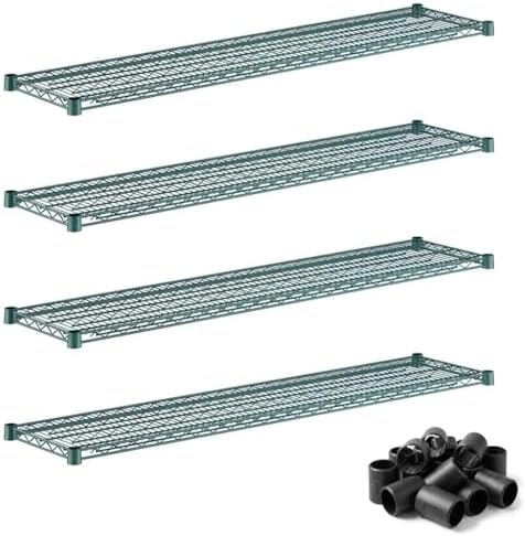 4-Pack 14"x60" Wire Shelf Green | Metal Storage Rack Add-On Shelves Replacement Parts Kit by Zedfire