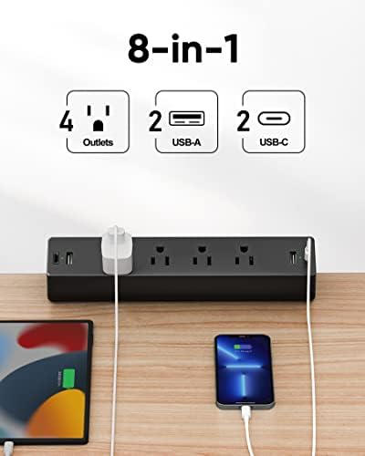 Desk Clamp Power Strip, Flat Plug Fast Charging Station, Desk Mount Surge Protector with PD 20W USB C Ports, Fit 1.7 inch Tabletop Edge Thick, Desktop Outlets for Home Office. (Pack of 2) - Image 2