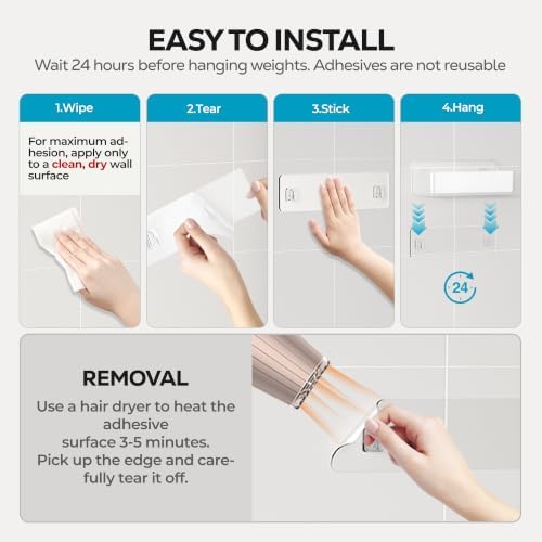 Nieifi Adhesive Shower Shelves, Clear, 5 Pieces - Image 5