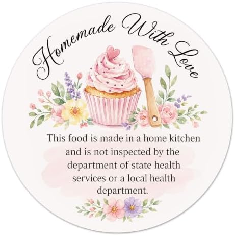 120PCS 2 Inch Homemade with Love Stickers Round Baking Labels for Cookies Cupcakes Dessert Table Treat Bags Gift Wrapping Birthday Party Candy Bags Homemade Packaging Small Business (Homemade Pink) by Japrex