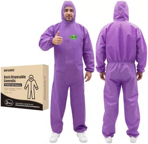 Painting Protective Suit, SMS Full Body Hazmat Suits Coveralls with Hood and Elastic Wrists for Mechanic Work by RAYGARD