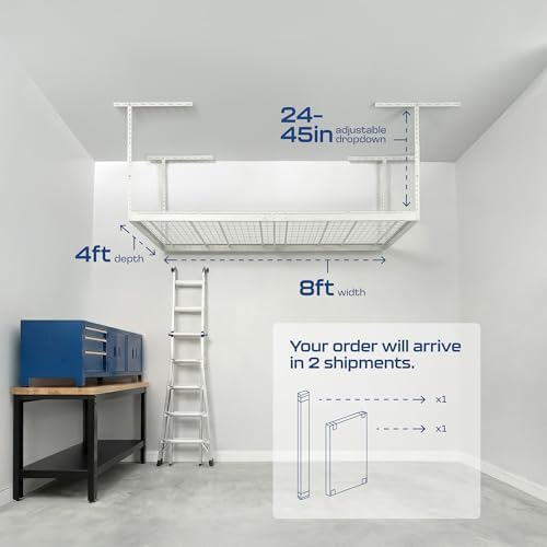 MonsterRax 4x8 Overhead Garage Storage Rack, White, 24"-45" Height - Image 3