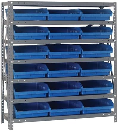 Quantum Storage Systems 1239-109BL Steel Shelving Unit with 4" Shelf Bins, 12" D x 36" W x 39" H, Blue by QuantumStorageSystems