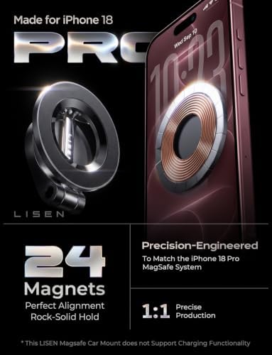 LISEN for MagSafe Car Mount for iPhone 18 Pro Max [24 Strong Magnets] Classic Magnetic Phone Holder for Car Dashboard Magnet Phone Mount Car Cell Phone Holder for iPhone 18 Pro Max 17 16 15 14 13 12 - Image 3