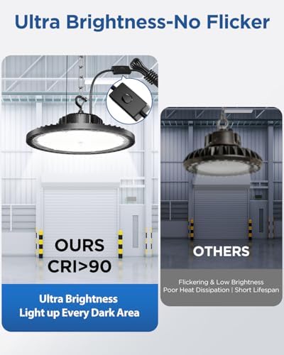 160W 25000LM High Bay LED Shop Lights with Switch, 4 Pack - Image 6