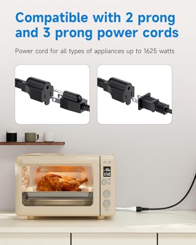 6Ft Flat Plug Short Extension Cord, 90-Degree Plug Low Profile Power Adapter, 3-Prong Indoor Grounded Small Extension Cord Black 16AWG 13A 1625W 1 Pack - Image 6